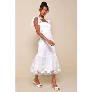 Lulus Divinely Adored White Embroidered Floral Tie-strap Midi Dress - Size S